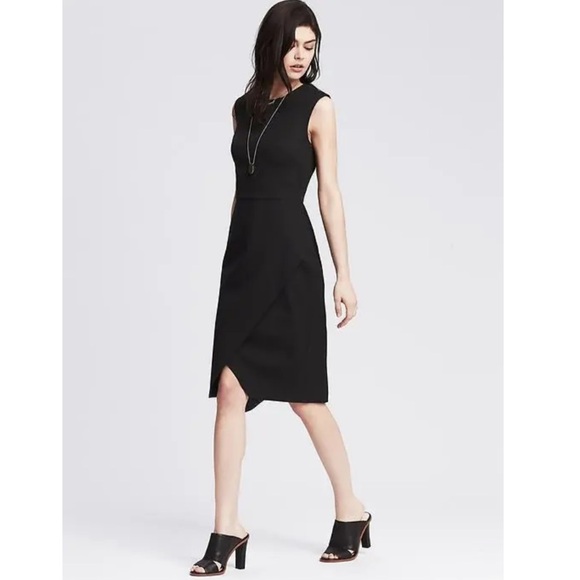 Banana Republic Sloan Fit Black Cross Front Sheath Dress Size 4 - Picture 2 of 13